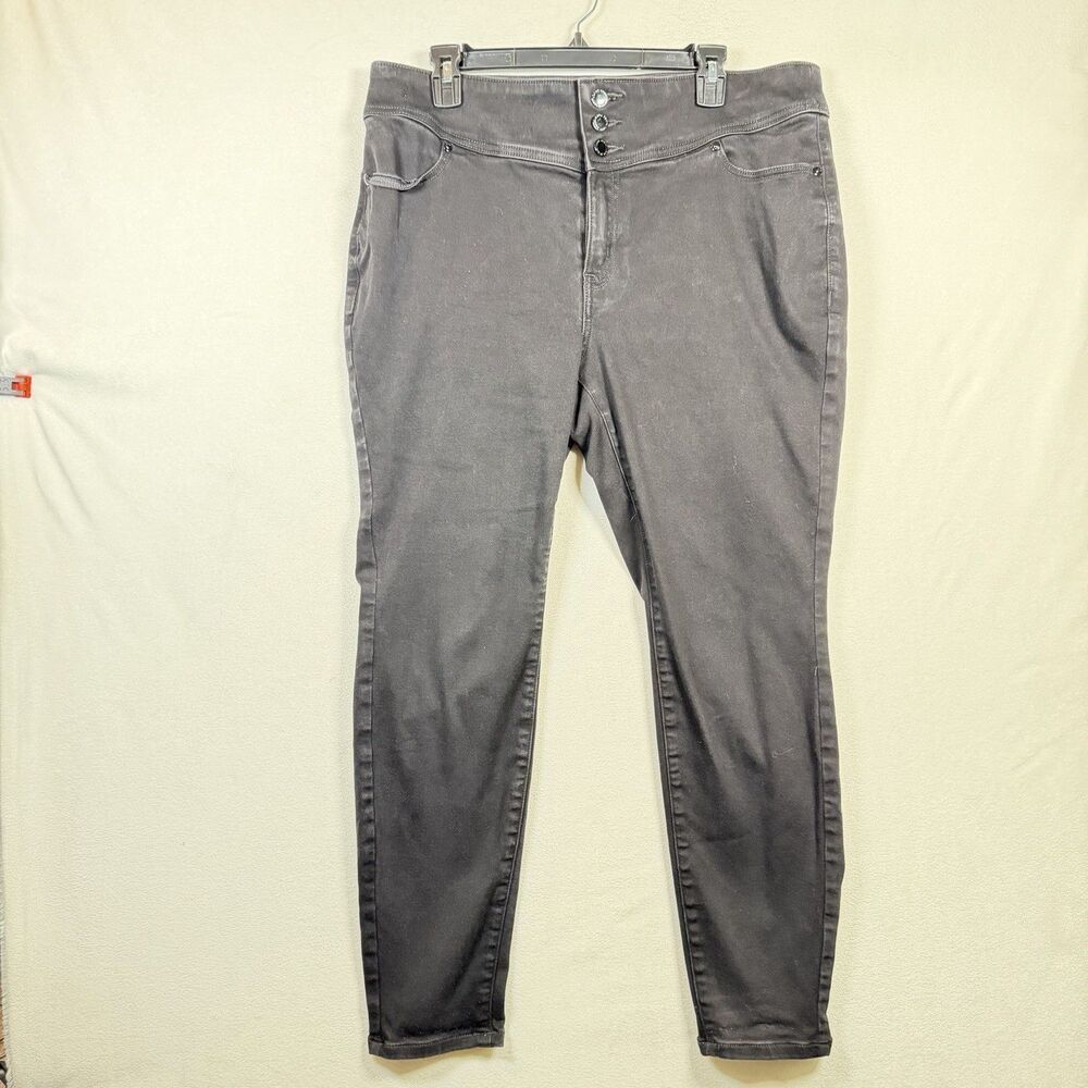 Lane Bryant High Rise Legend Skinny Jeans Womens 16 Black 3 Button Stretch Denim